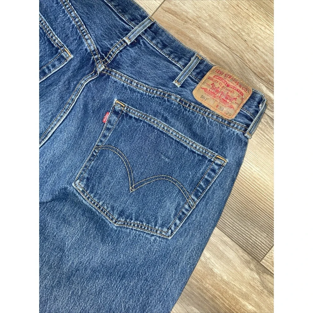 Levis 501 Straight Classic Jeans Mens Size 38x29 Dark Wash Denim Mid Rise‎